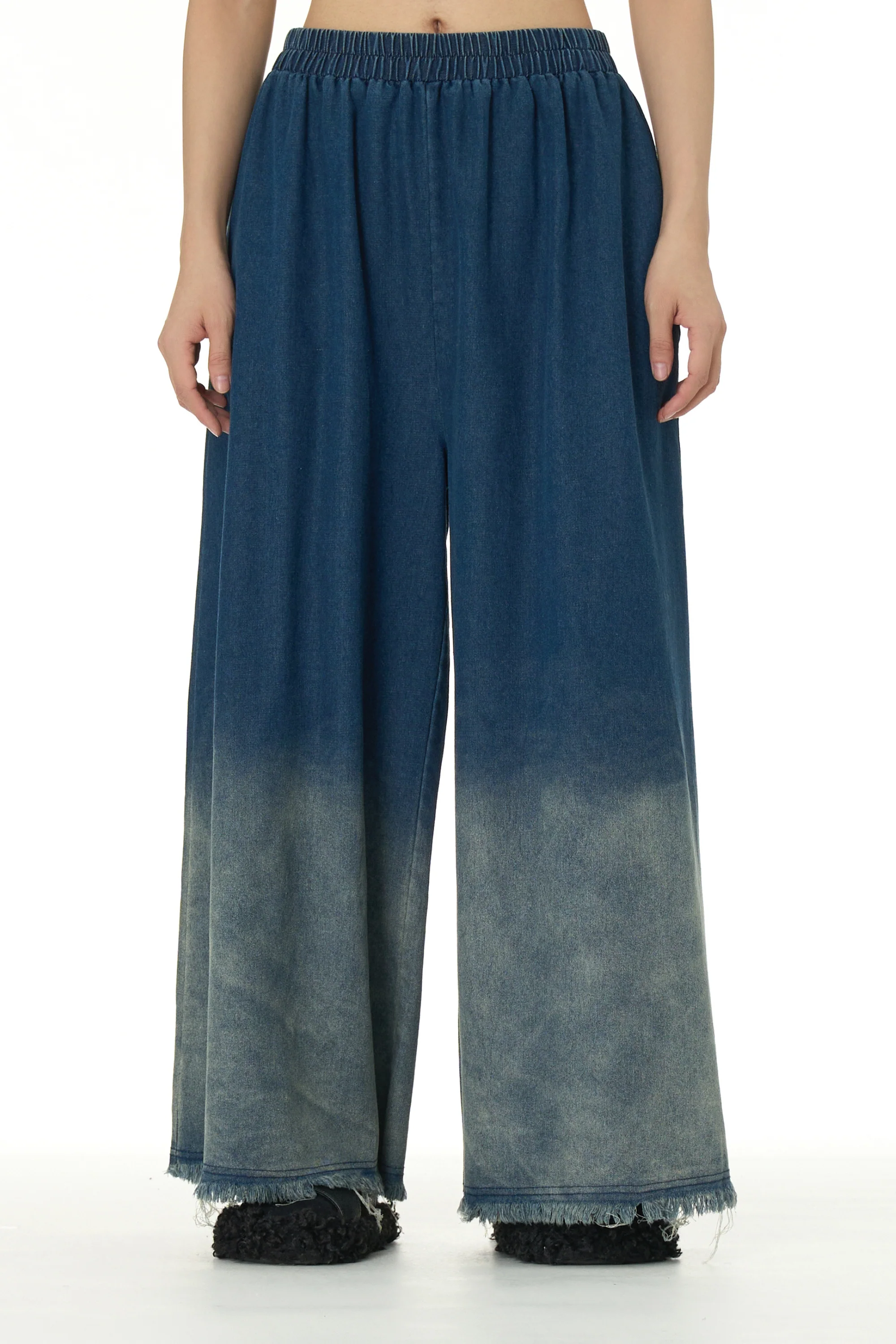 Blue Faded Wide Leg Denim Pant