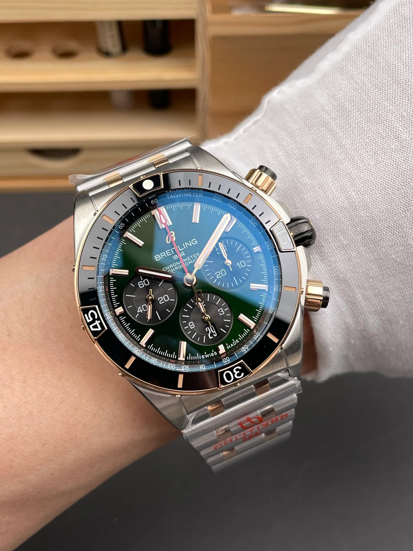 Chronomat B01 Two-tone Rose Gold Green Dial