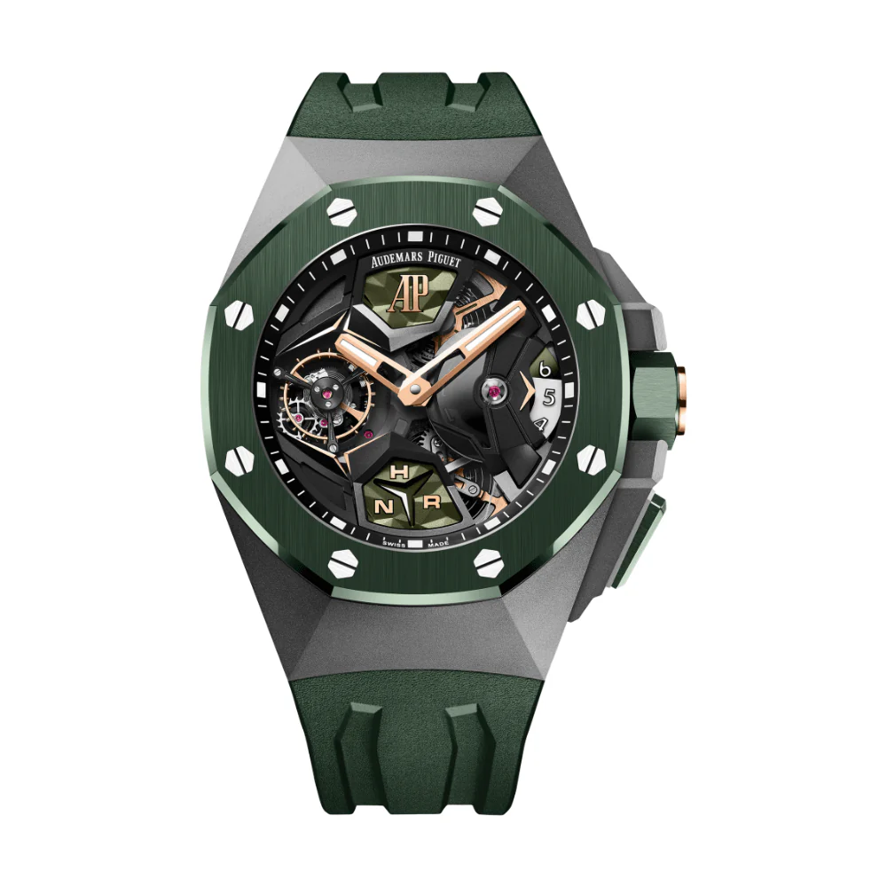 [2026 Mirror Grade]Audemars Piguet Royal Oak Concept 44mm 26589IO.OO.D056CA.01 Flying Tourbillon GMT Titanium Green Ceramic