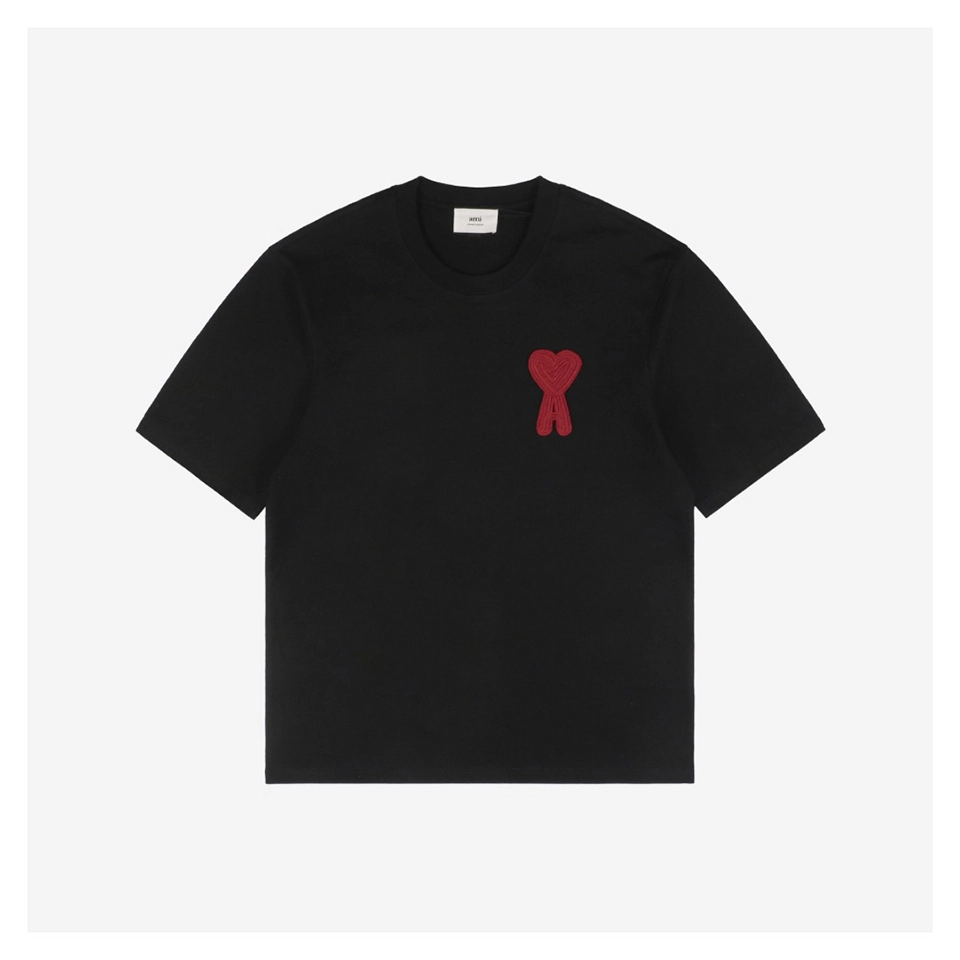 Ami Playful Heart Embroidery T-Shirt (Beige/Black)
