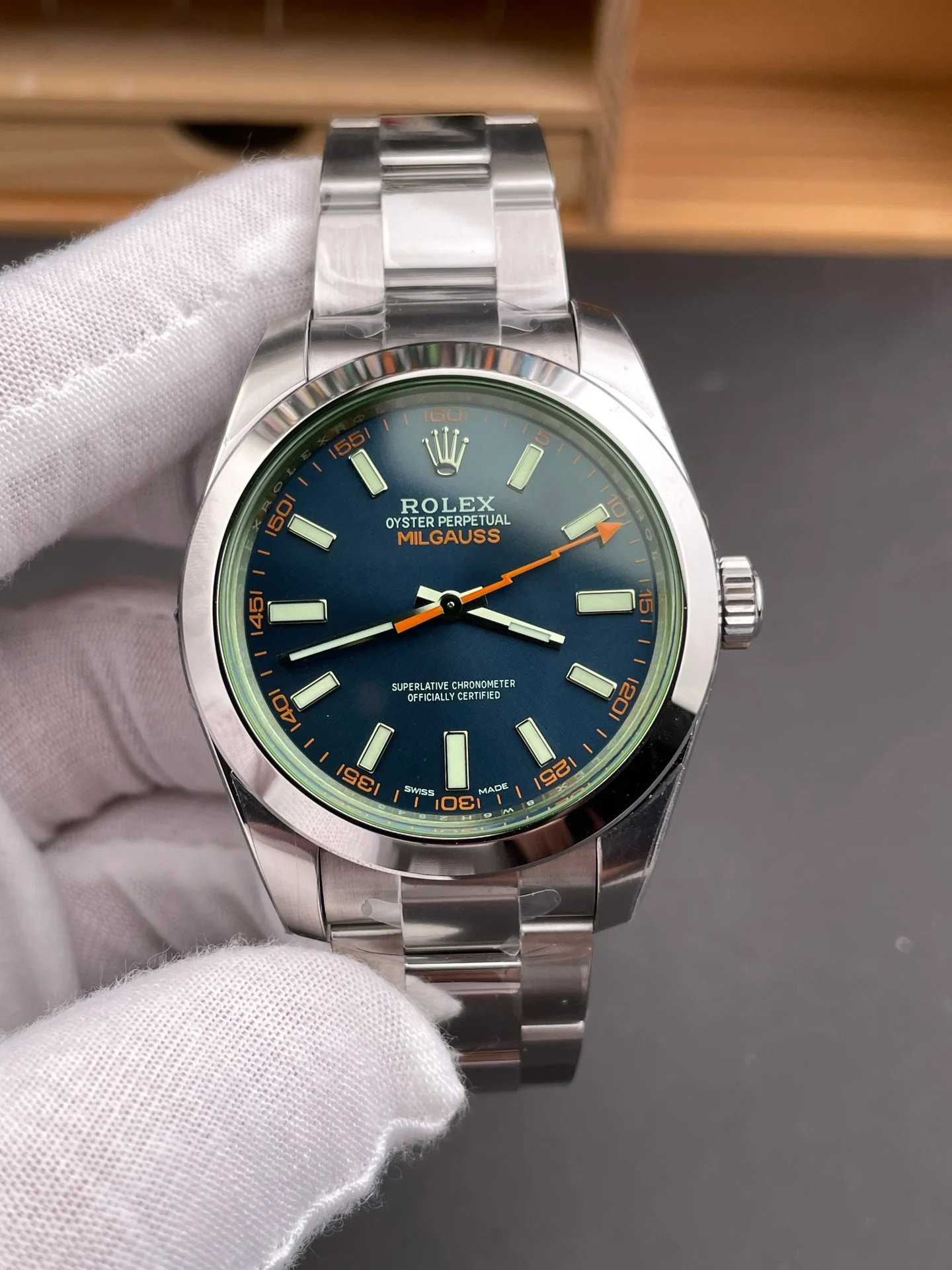 Green Glass Milgauss Blue Dial