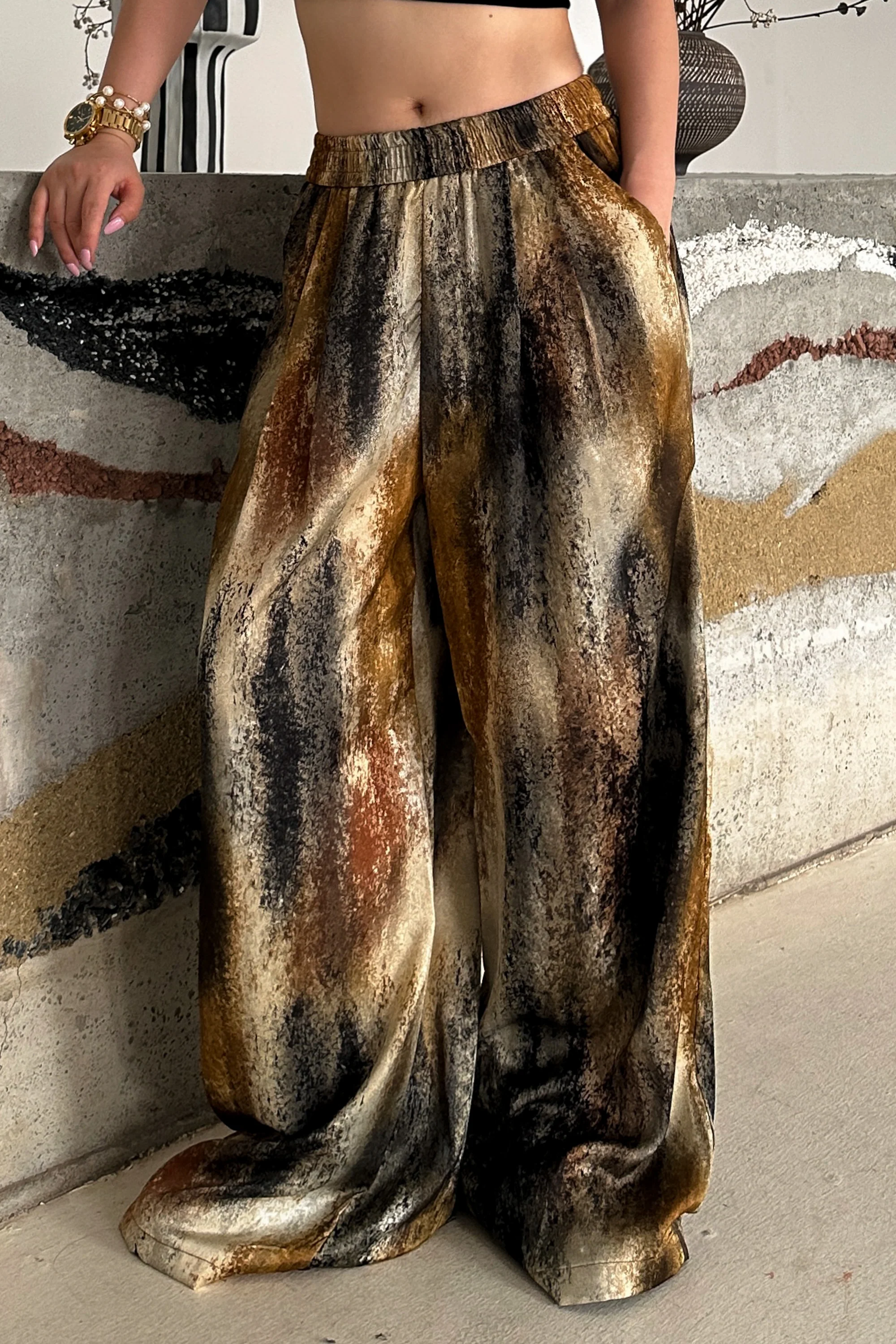 Warm Tone Wide leg Satin Pants