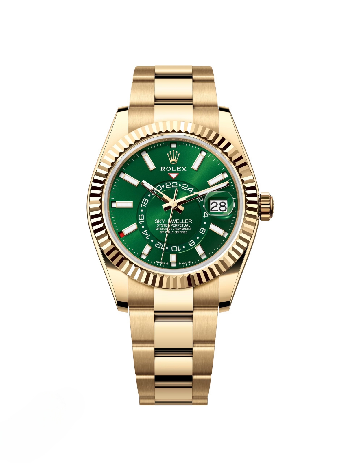 [2026 Mirror Grade]RLX  Sky-Dweller 42mm Yellow Gold Bright Green Dial Oyster - 336938 - New 2025 Release