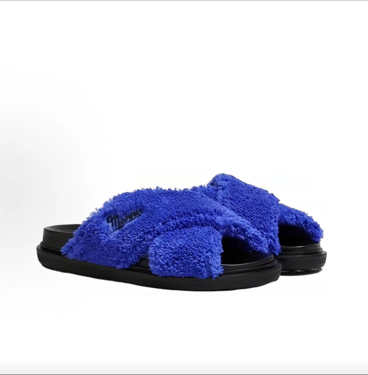 Marni Blue Fleece Logo Slide Sandal