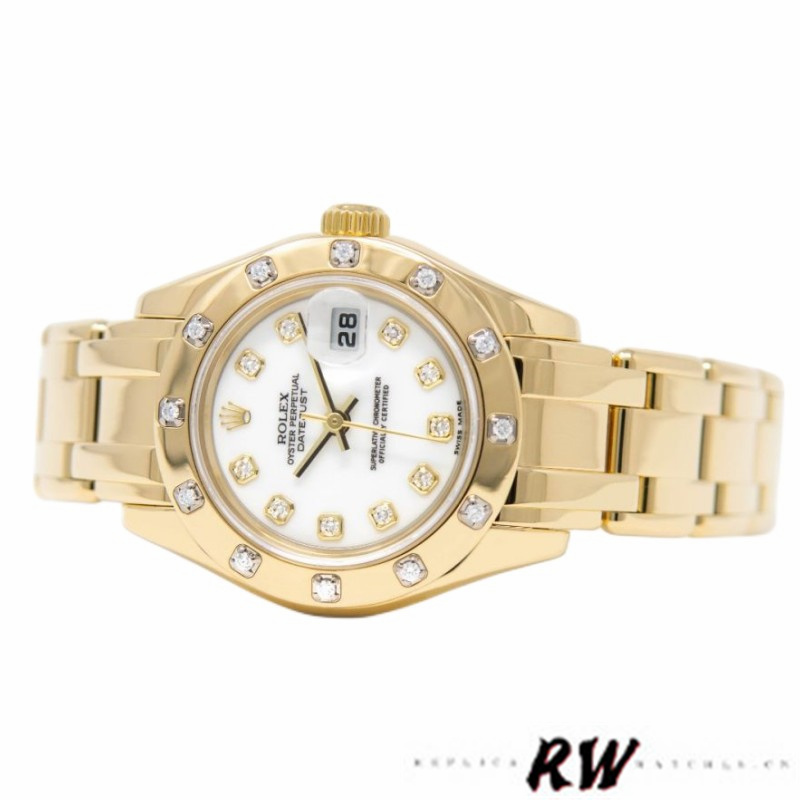[2026 Mirror Grade]Rolex Pearlmaster 80318 Yellow Gold White Dial 29MM Lady Replica Watch