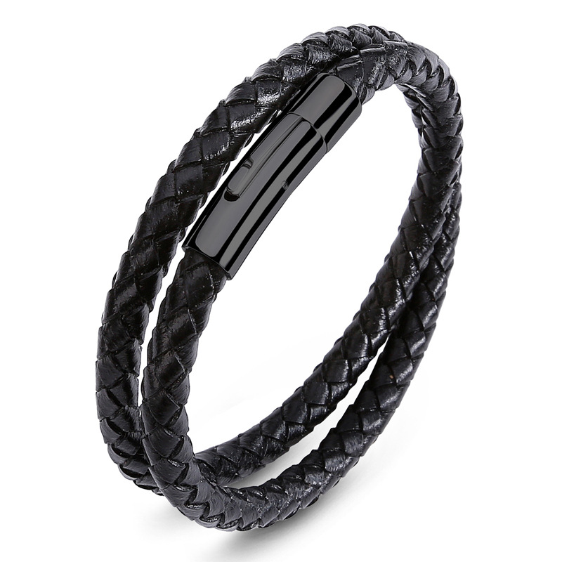 Men's PU Leather Woven Two Layer Bracelet