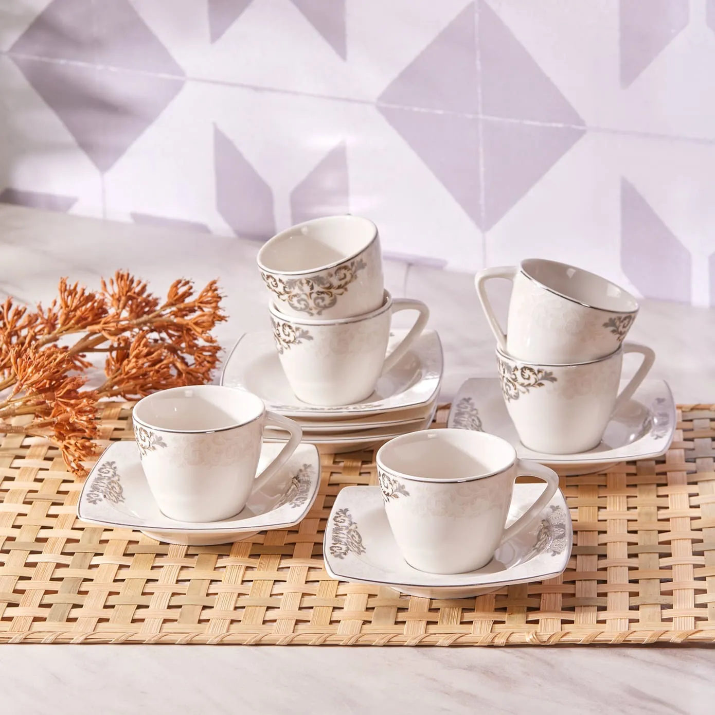 Coffret de tasses à expresso/moka Karaca Nazende en porcelaine pour 6 personnes, 12 pièces