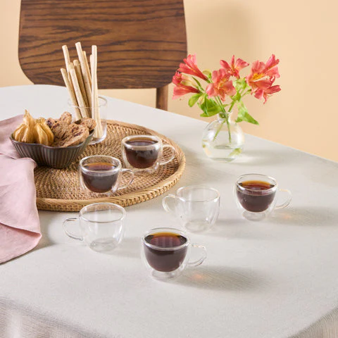 Ensemble de 6 tasses à café turques en verre à double paroi Karaca Olivia, 80 ml, transparent