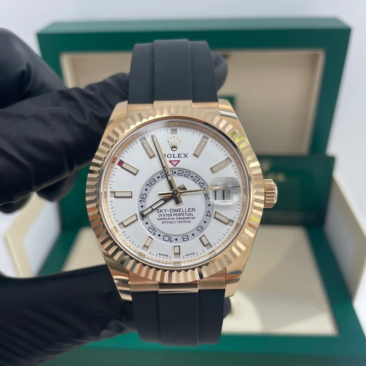 [2026 Mirror Grade]RLX  Sky-Dweller 42mm Yellow Gold White Dial Oysterflex - 336238