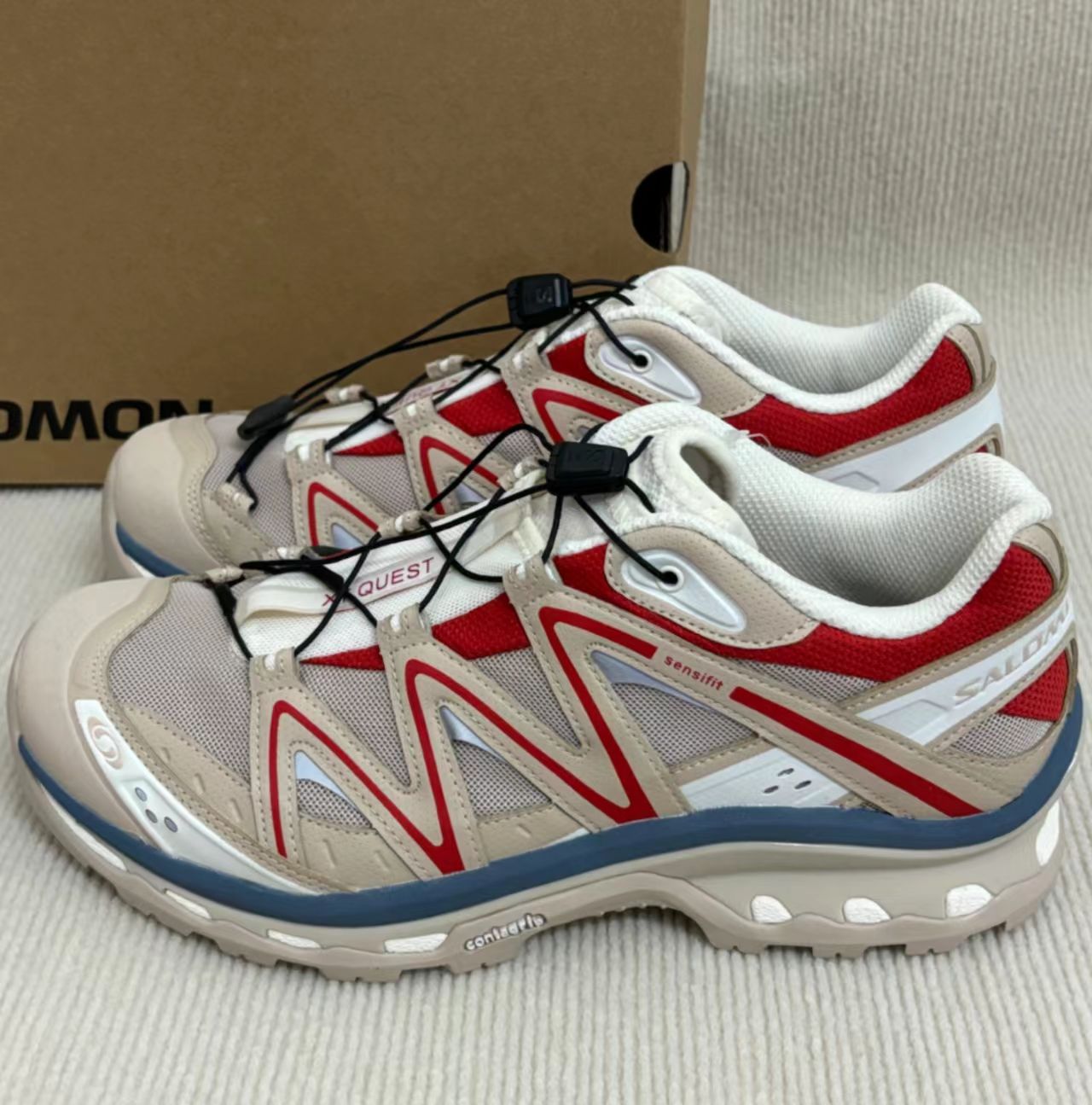 Salomon XA Pro 3D Beige Red Blue Mesh Hiking Shoes
