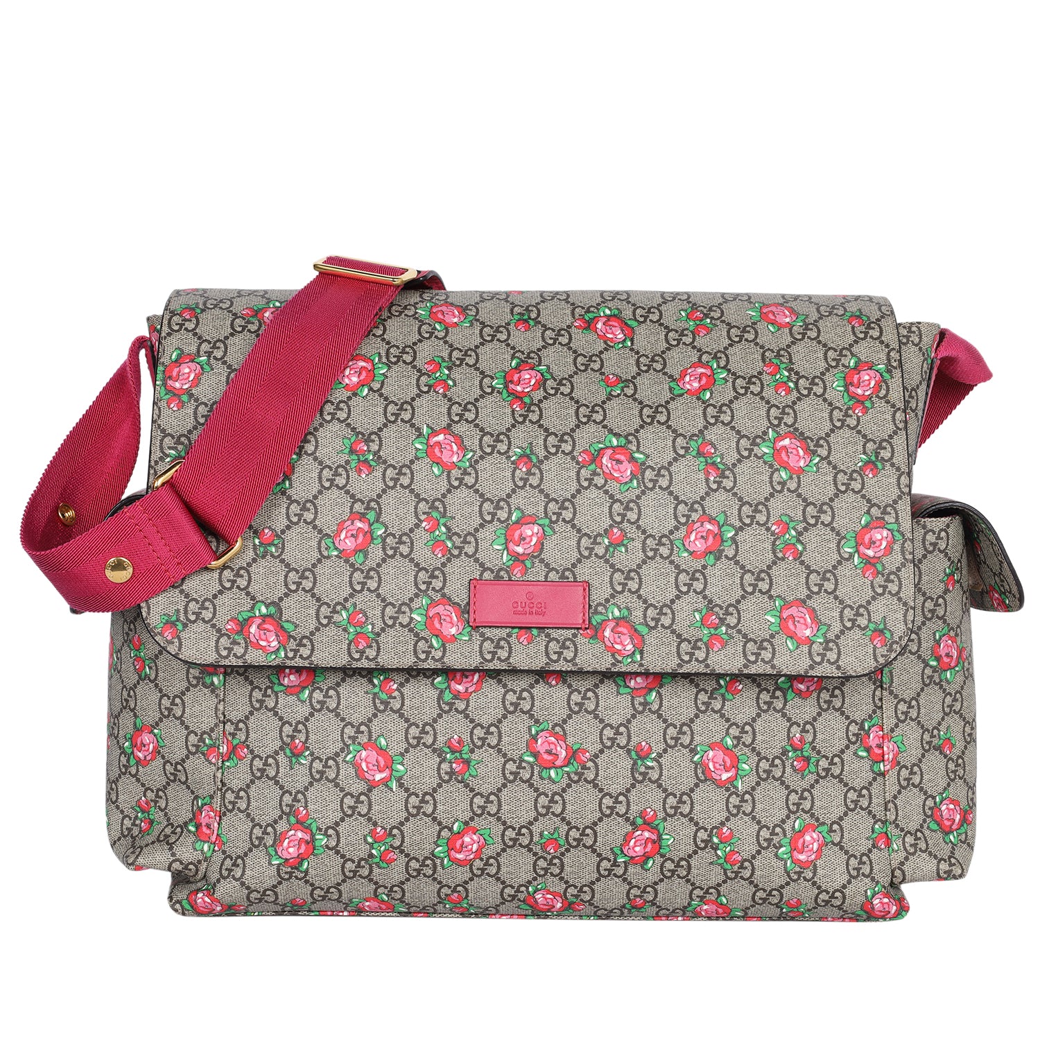 Strawberry Print GG Canvas Diaper Bag Beige Multicolor