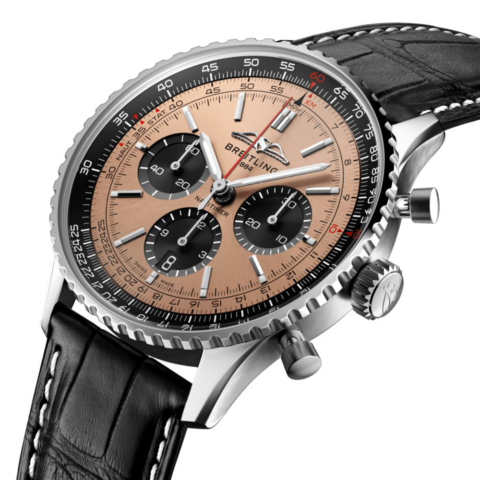 [2026 Mirror Grade]Breitling Navitimer B01 Chronograph 46 Brown Dial Black Leather Strap Watch For Men - AB0138241K1P1
