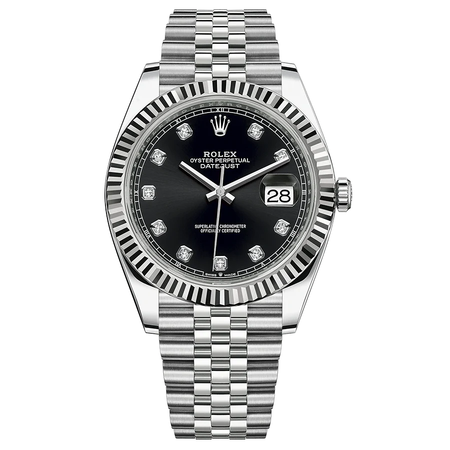 [2026 Mirror Grade]Rolex Datejust 41mm Black Diamond Dial Fluted Bezel 126334