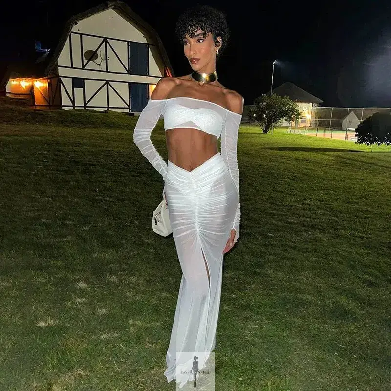 Mesh Skirt Set Strapless Crop Top