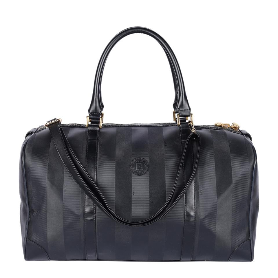Striped Weekend Travel Duffle Bag Black