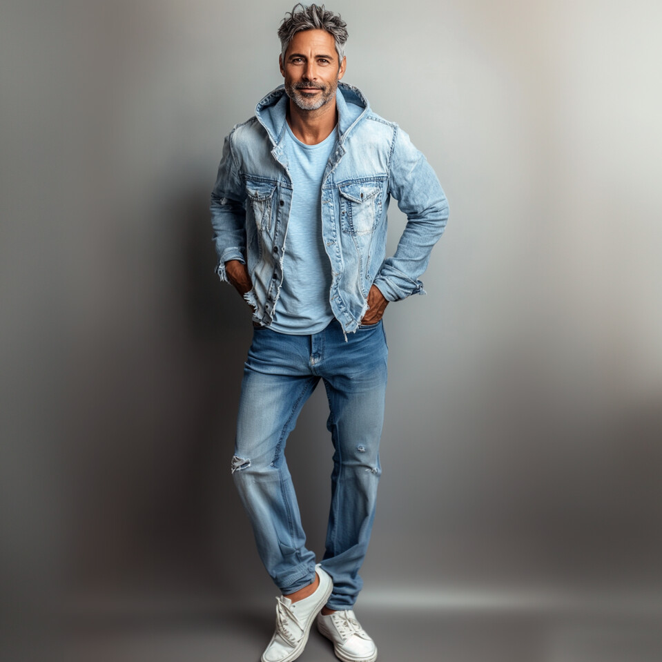 Men's Denim Button Long Sleeve Hooded Jacket