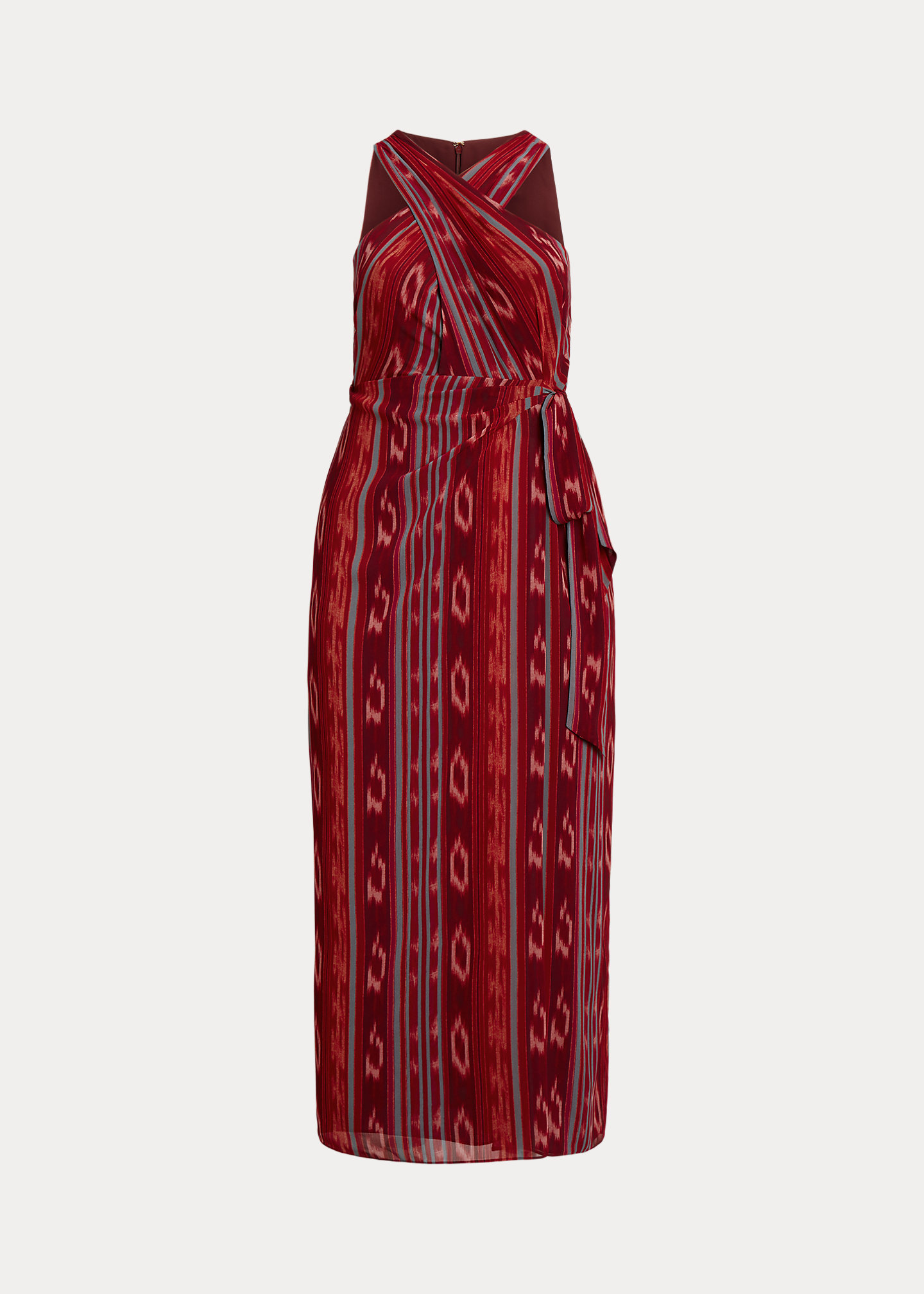 Geo-Striped Georgette Halter Gown