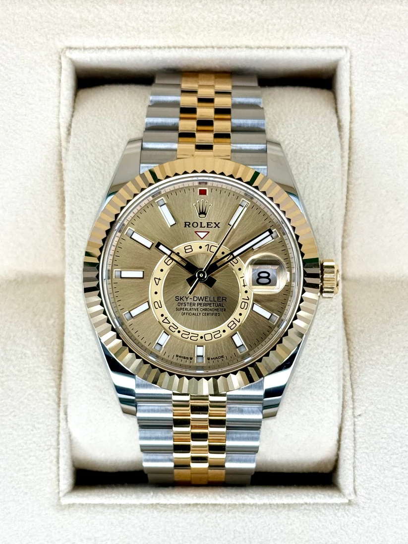 [2026 Mirror Grade]RLX  Sky-Dweller 42mm Two-Tone Yellow Gold Champagne Dial Jubilee - 336933 - New 2025