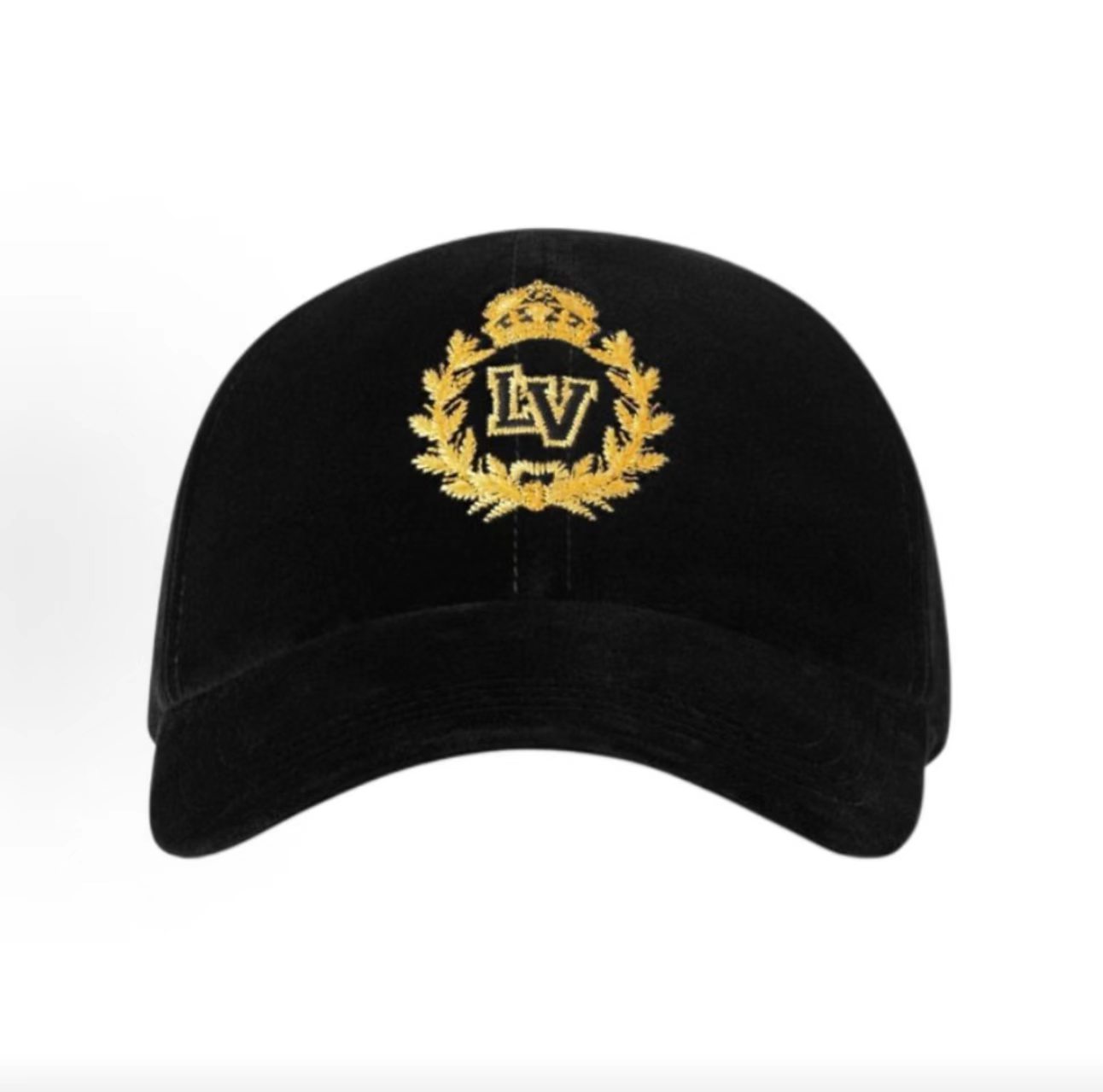 Louis Vuitton Black Velvet Gold Crown Wreath LV Embroidery Baseball Cap