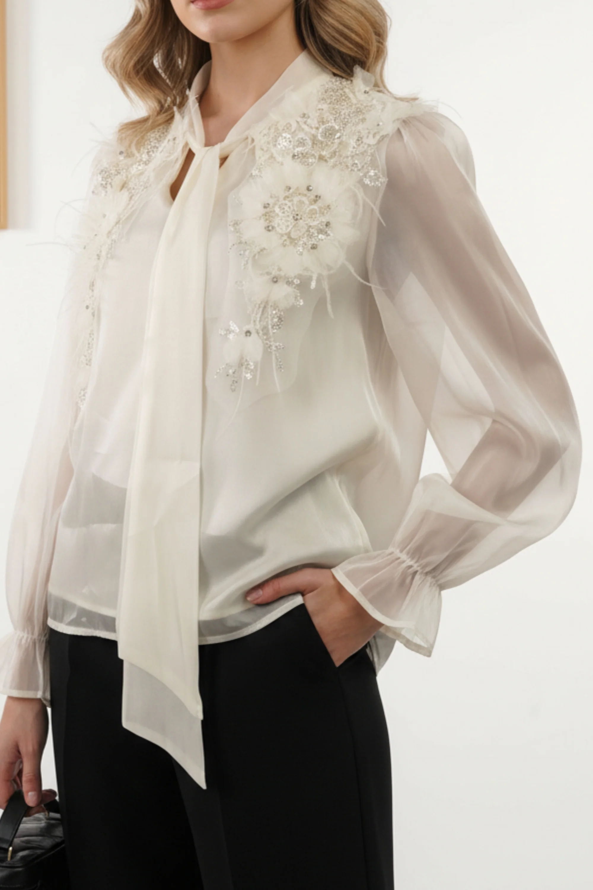 Ivory Flower Embroidered Tissue Top