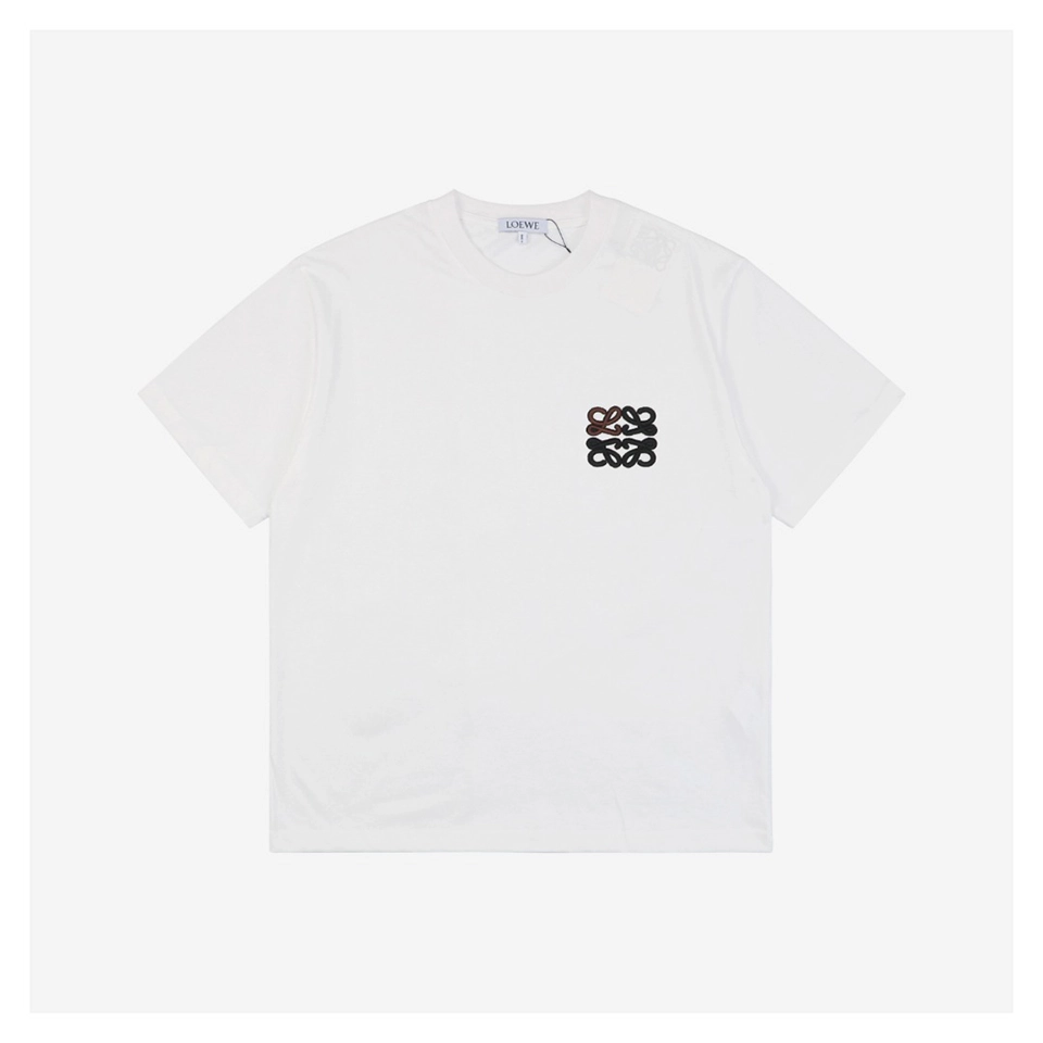 L Khaki Color-Block Floral Logo Embroidered T-Shirt (Black/White)