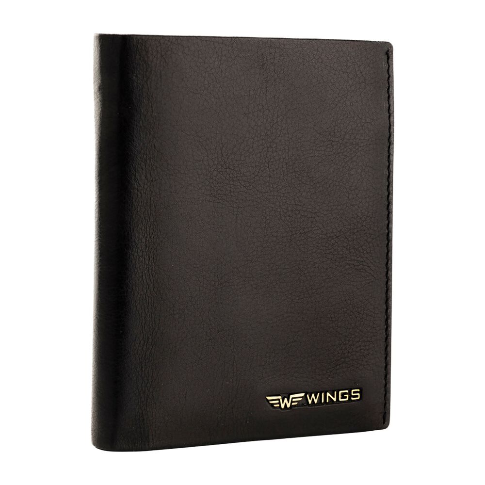 WINGS Portfel męski ze skóry bydlęcej Wings, 13 x 10 x 2 cm, RFID, czarny