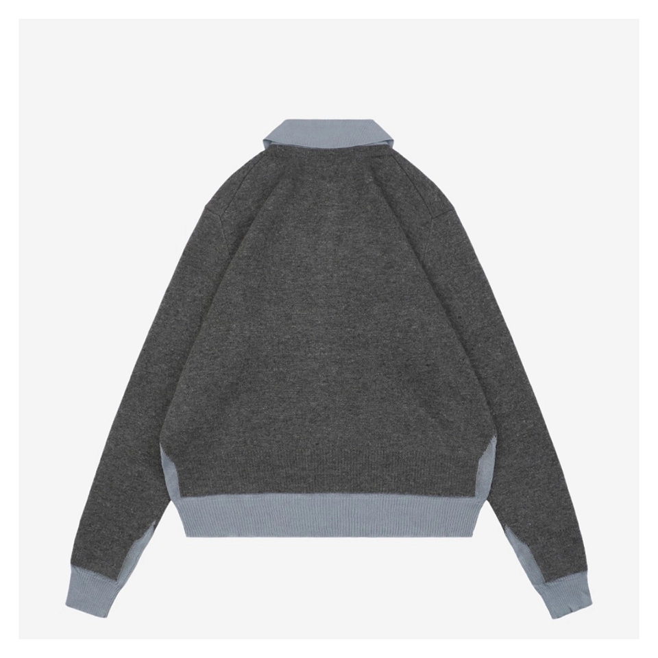 MM Color-Block Polo Collar Wool Sweater