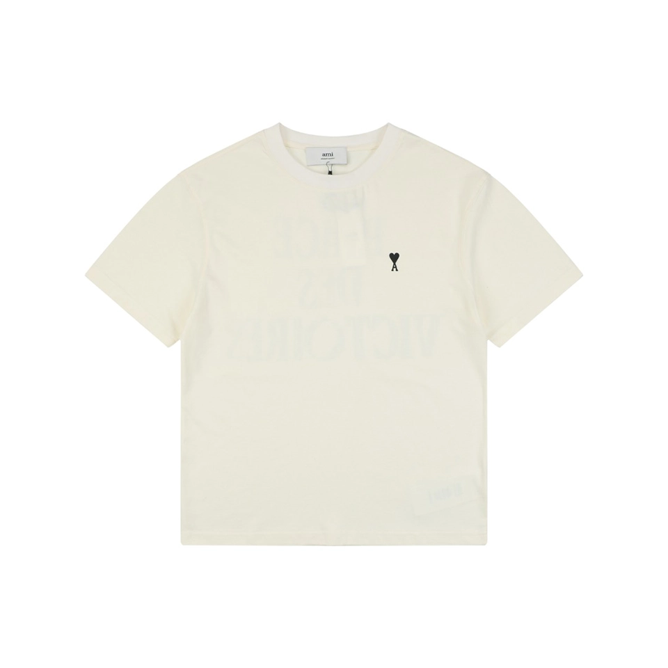 Ami Paris Heart Logo PDV Print Cotton T-Shirt