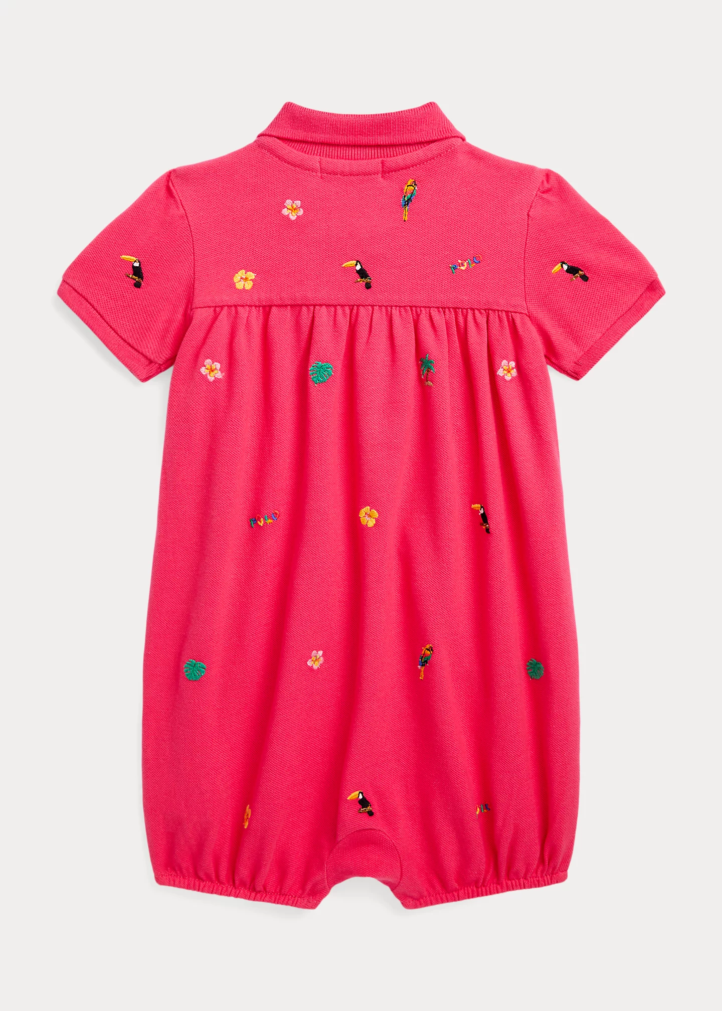 Tropical-Embroidery Mesh Polo Shortall