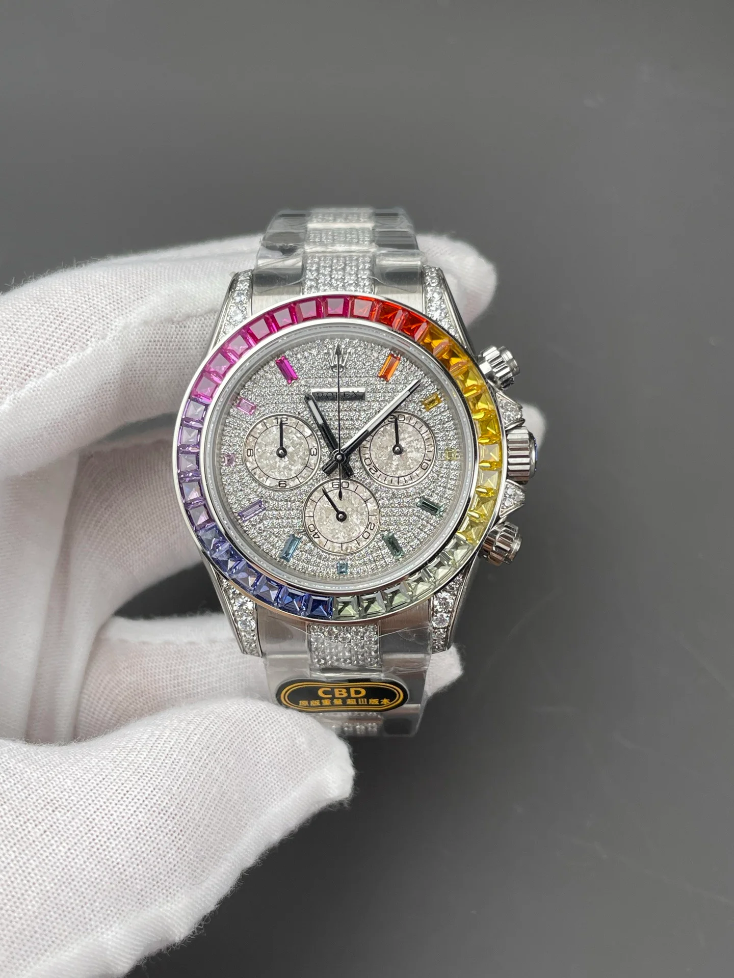 Rainbow Daytona Platinum Full Stone Bezel