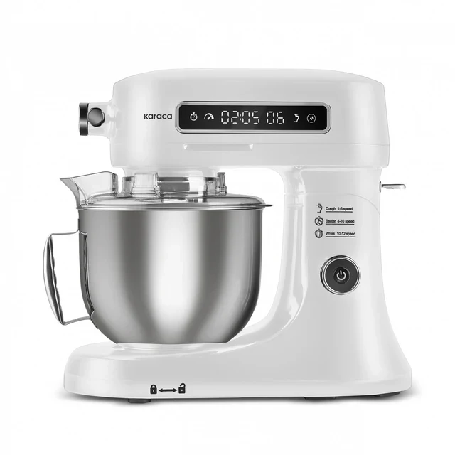 Robot pâtissier Karaca Pro Artisan à écran digital avec minuterie, corps en fonte – Blanc, 1600 W, 5 L