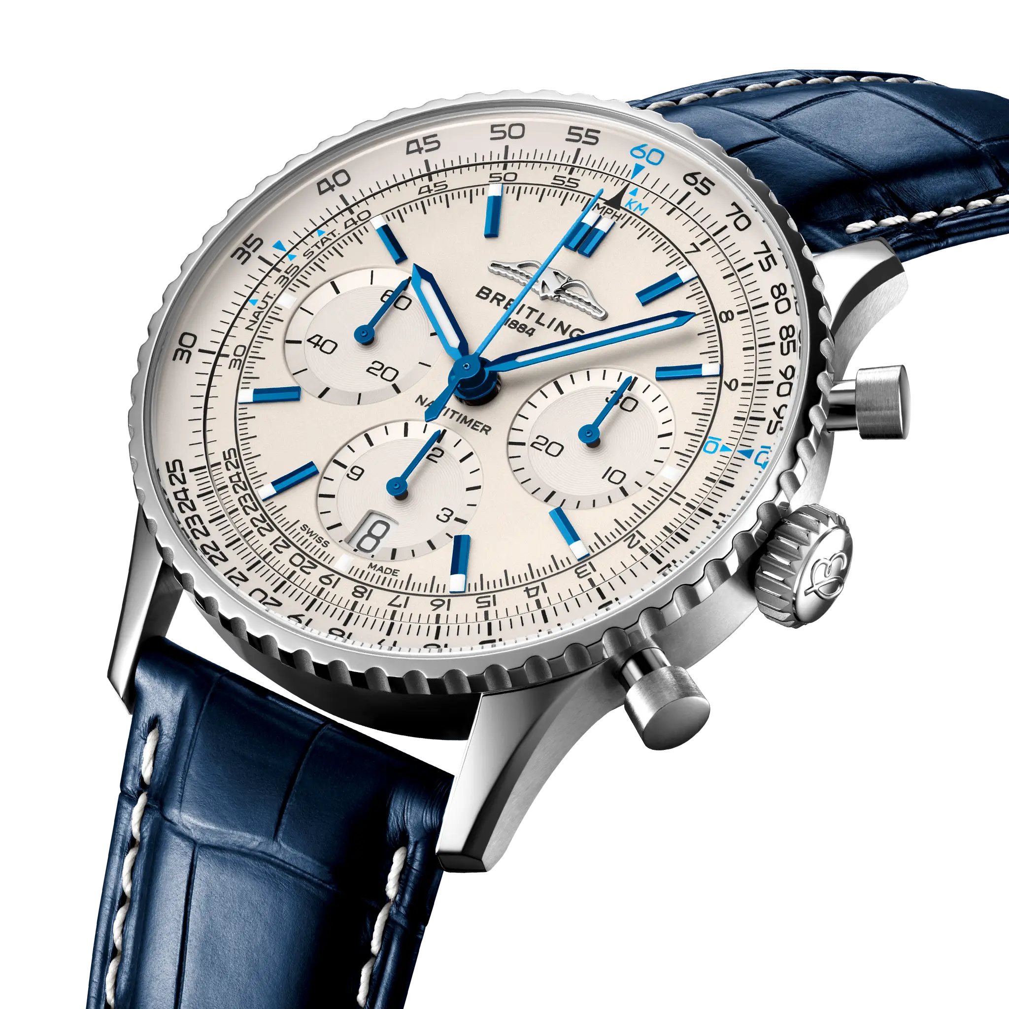 [2026 Mirror Grade]Breitling Navitimer B01 Chronograph 41 Silver Dial Blue Strap AB0139A71G1P1