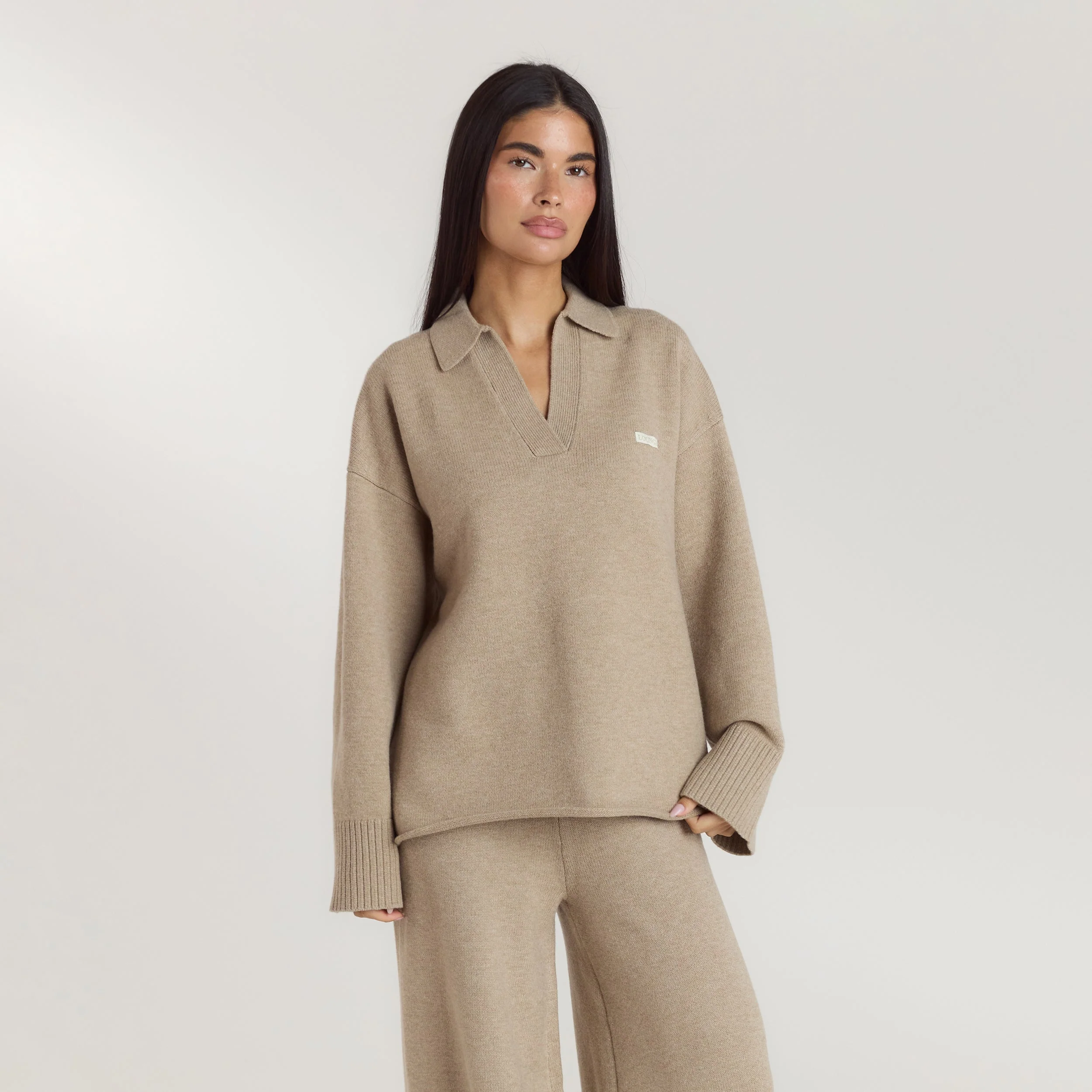 Half Placket Knitted Jumper - Mink