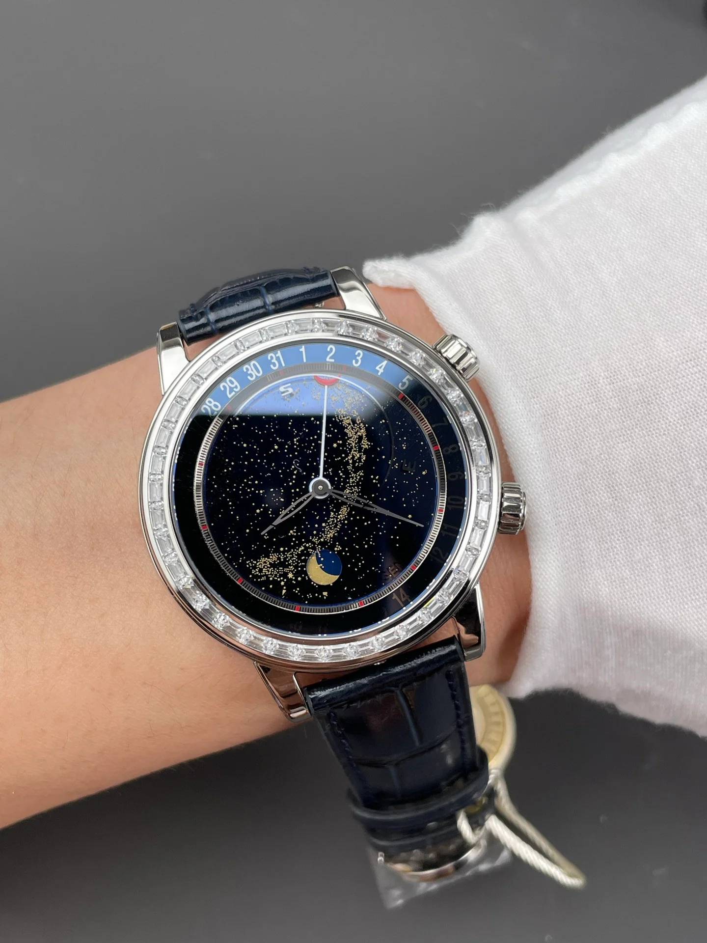 Patek 6102R Starry Sky with Square Diamond Bezel, Blue Dial