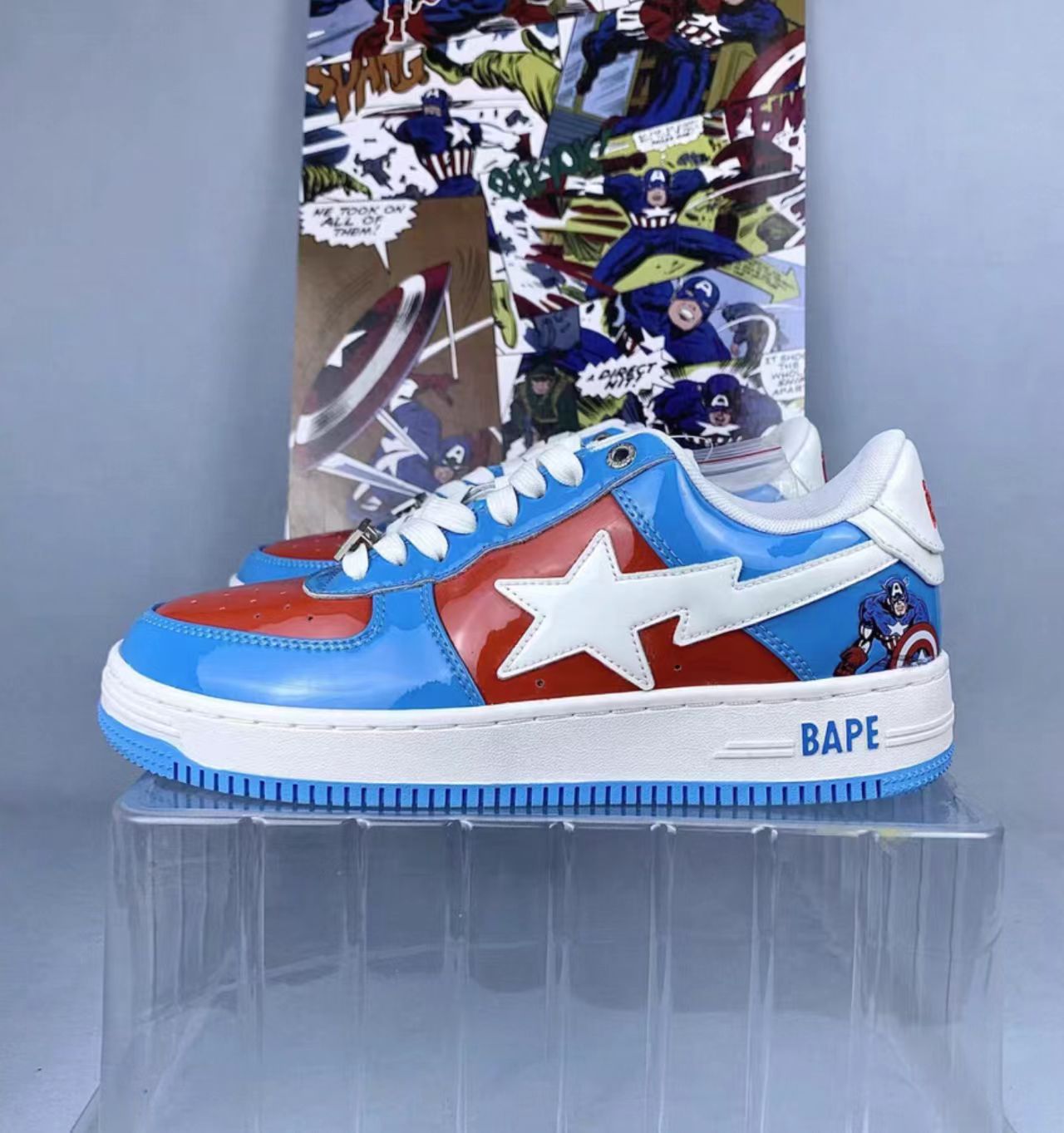 BAPE x Marvel Captain America BAPE STA Low Red Blue White