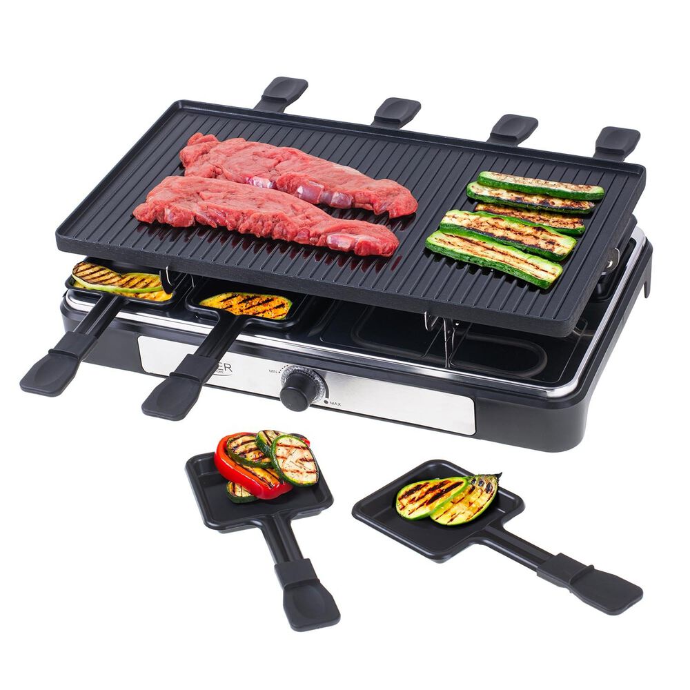 ADLER Grill elektryczny raclette Adler AD 6616, 1400 W, dwustronna płyta 42 x 23 cm, 8 x minipatelnia do raclette