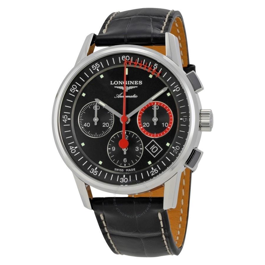 [2026 Mirror Grade]Longines Men's L47544524 Heritage Chronograph Automatic Black Leather Watch