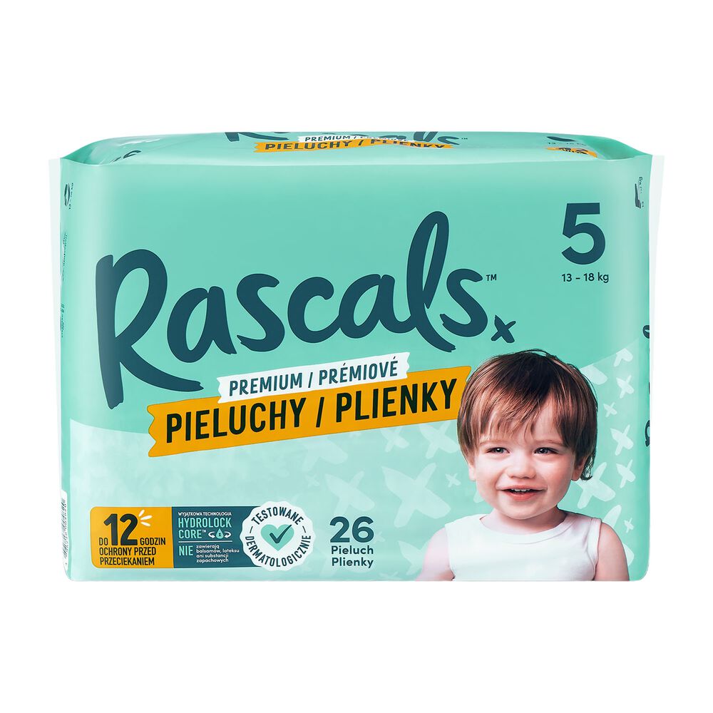 RASCALSPieluszki Rascals, 13-18 kg, rozmiar 5, 26 szt.