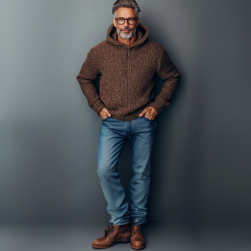 Men's Casual Knitted Long Sleeve Hoodie