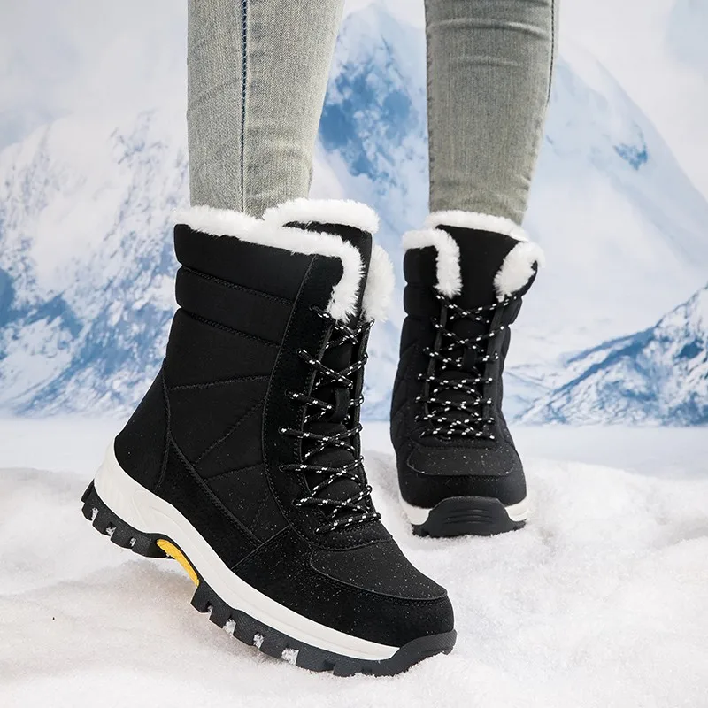 Women Winter Boots Ladies Snow Boots Lace Up Ankle Boots Female Non Slip Plush Fur Shoes Keep Warm Plus Size