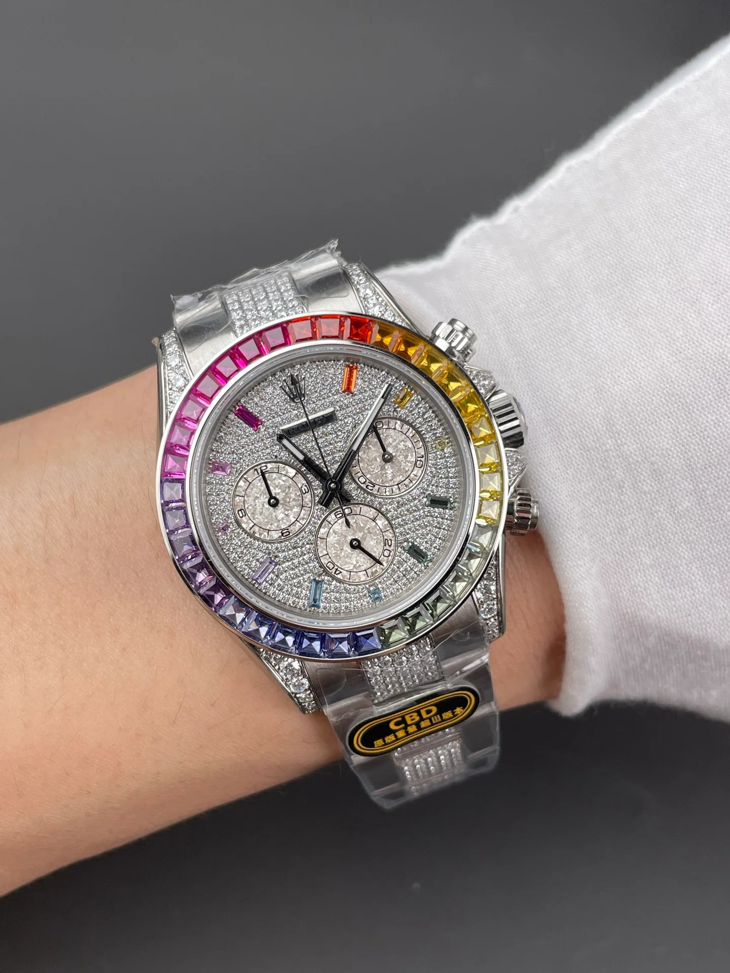 Rainbow Daytona Platinum Full Stone Bezel