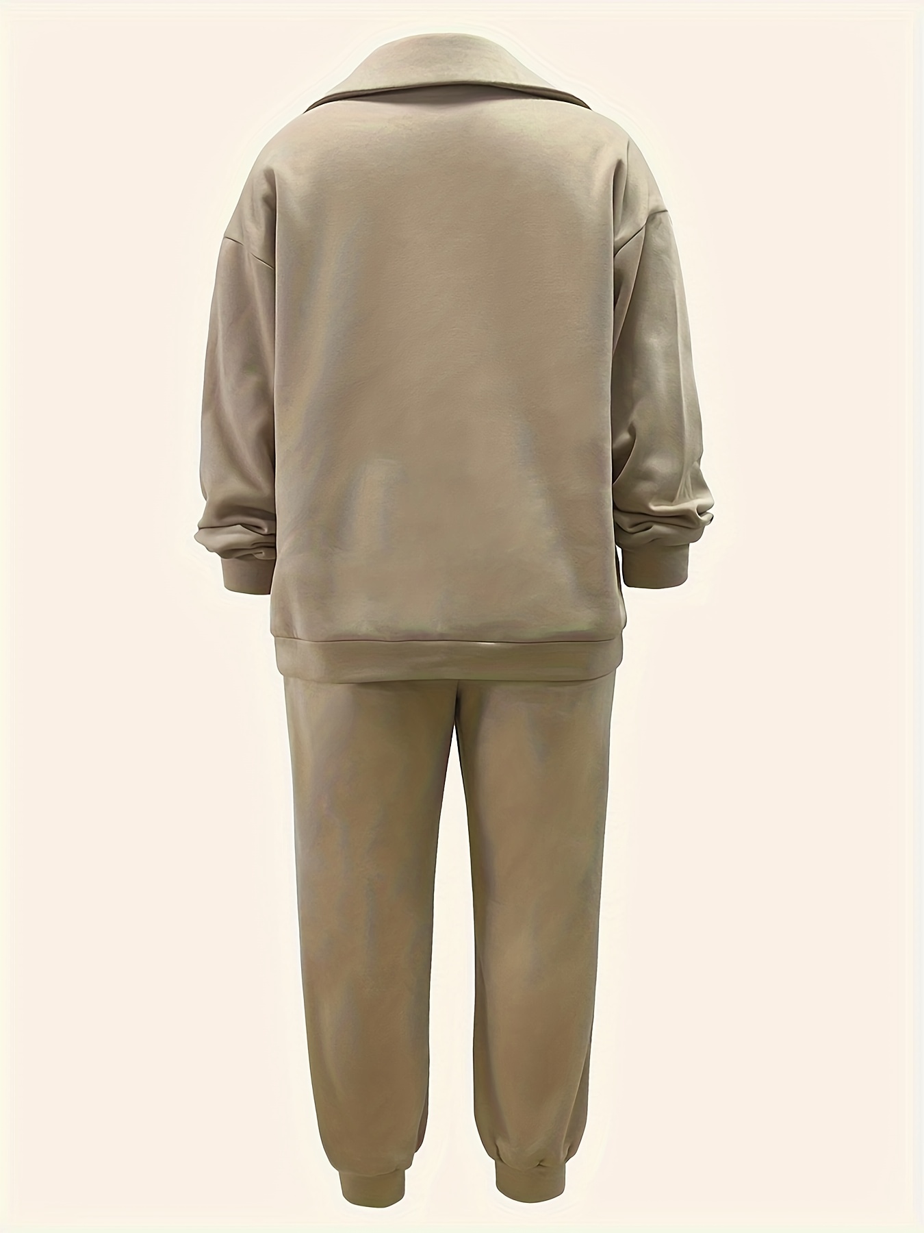 Plus Size Solid Two-Piece Set – Casual Stand Collar Long Sleeve Sweatshirt and Sweatpants Outfits
