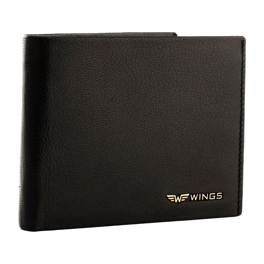 WINGS Portfel męski ze skóry koziej Wings, 11 x 13 x 2 cm, RFID, czarny