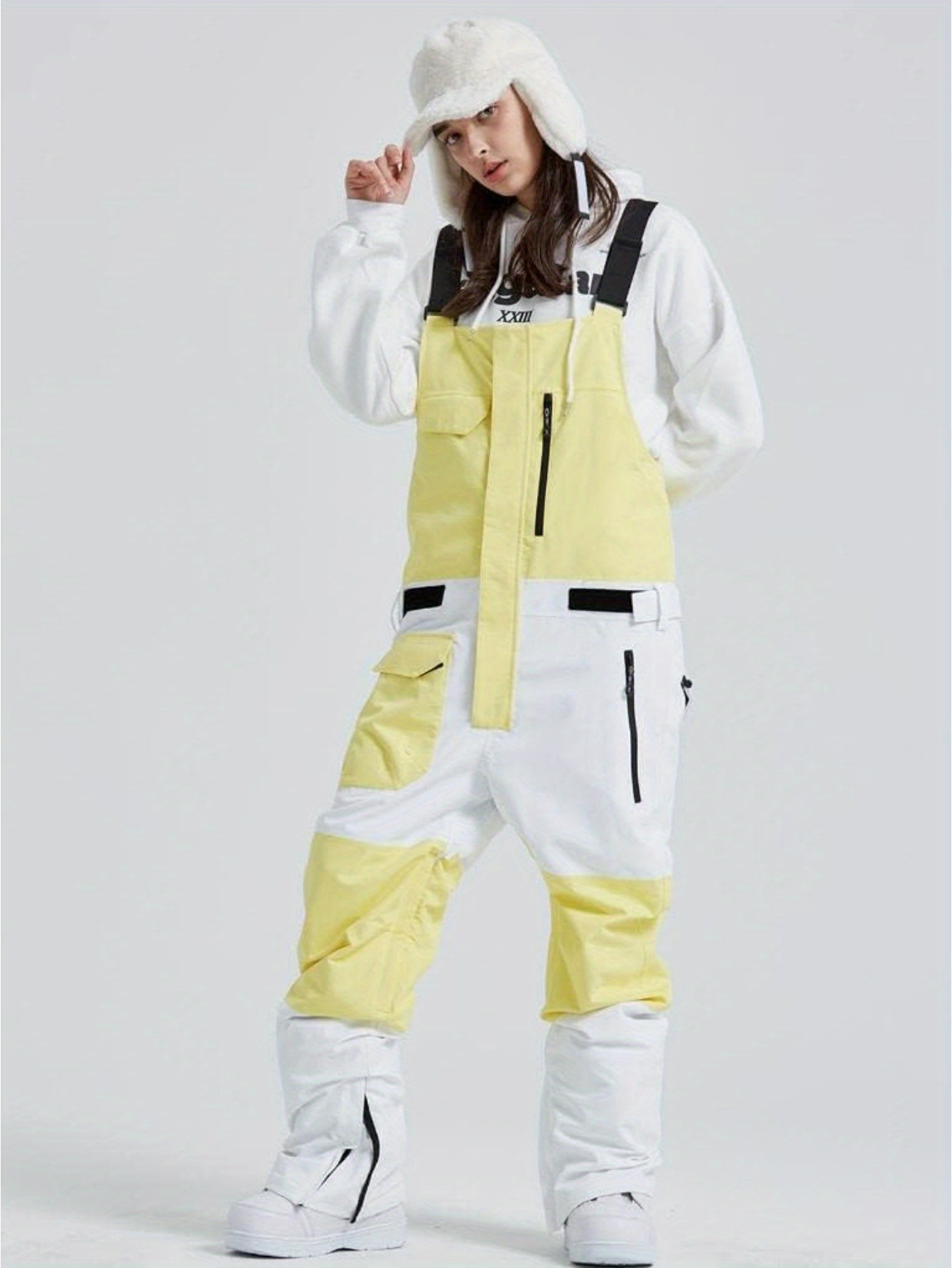 Waterproof Insulated Women’s Snow Bib Ski Pants, Tearproof Ski Jumpsuit for Winter Sports with Adjustable Shoulder Straps