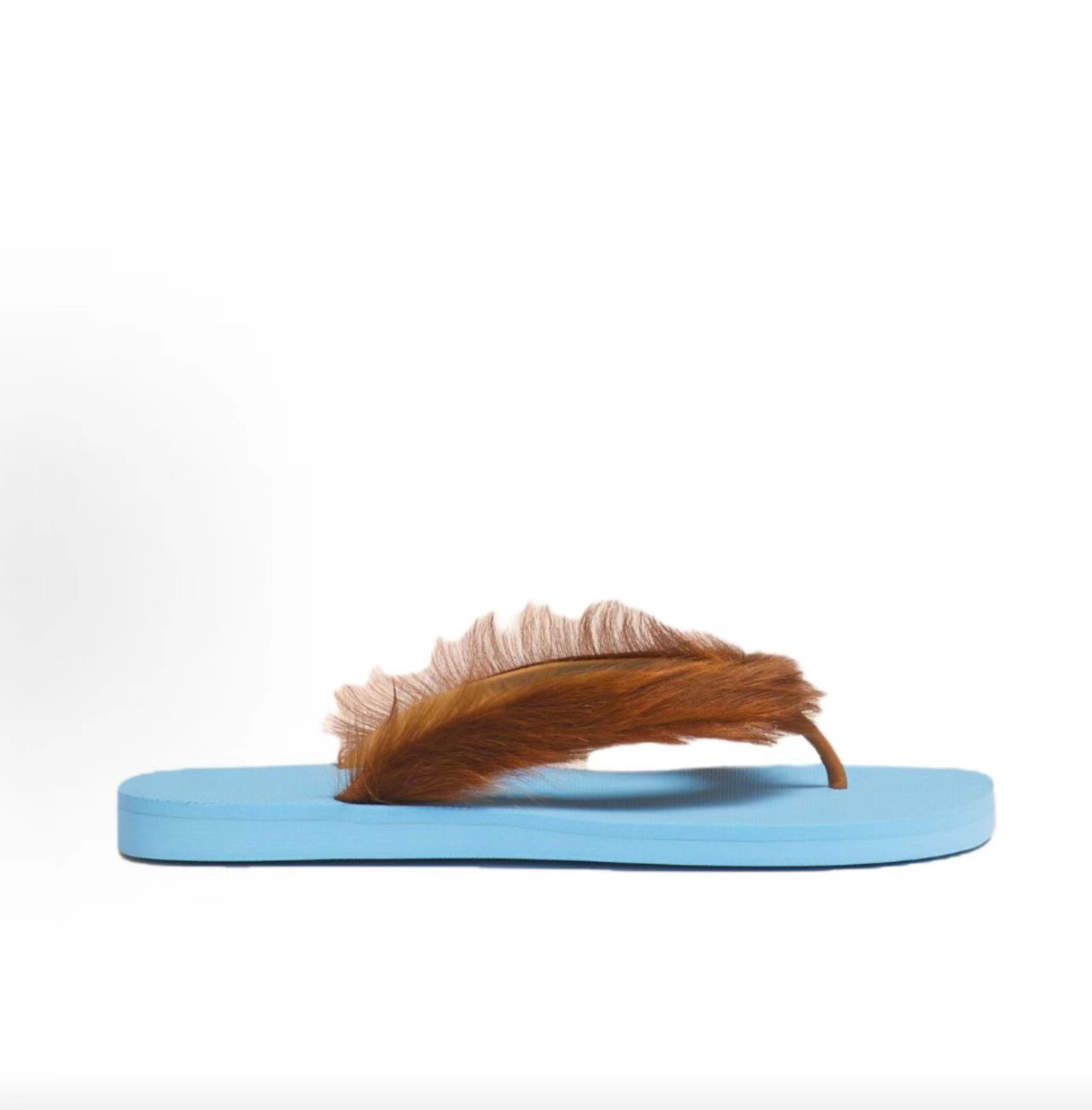 Marni Light Blue Brown Feather Trim Flip Flop Sandal