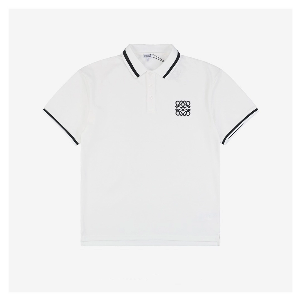 L Floral Logo Embroidered Color-Block Polo T-Shirt (Black/White)