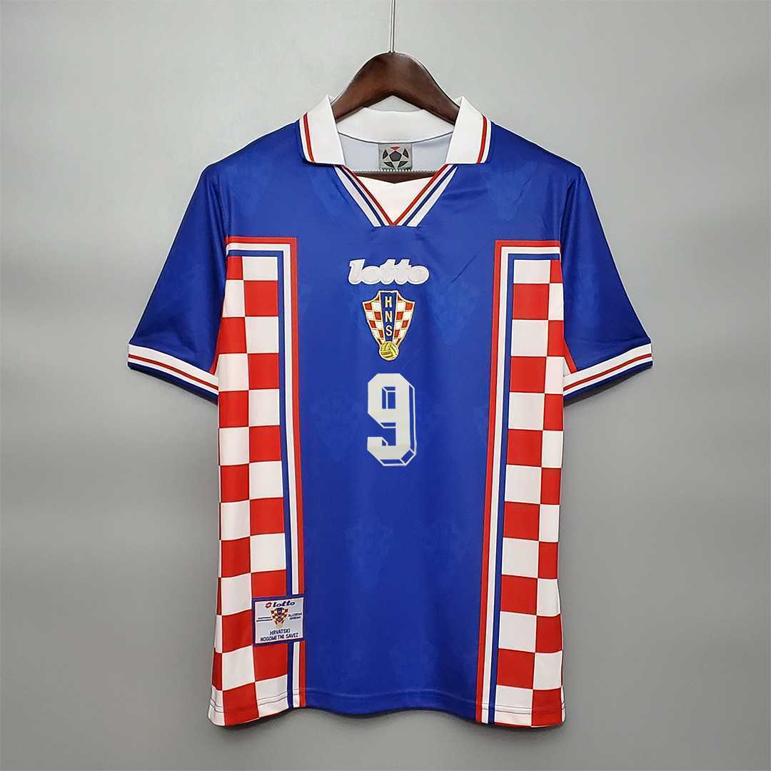 ŠUKER #9 Croatia Retro Soccer Jersey Away Custom Shirt World Cup 1998