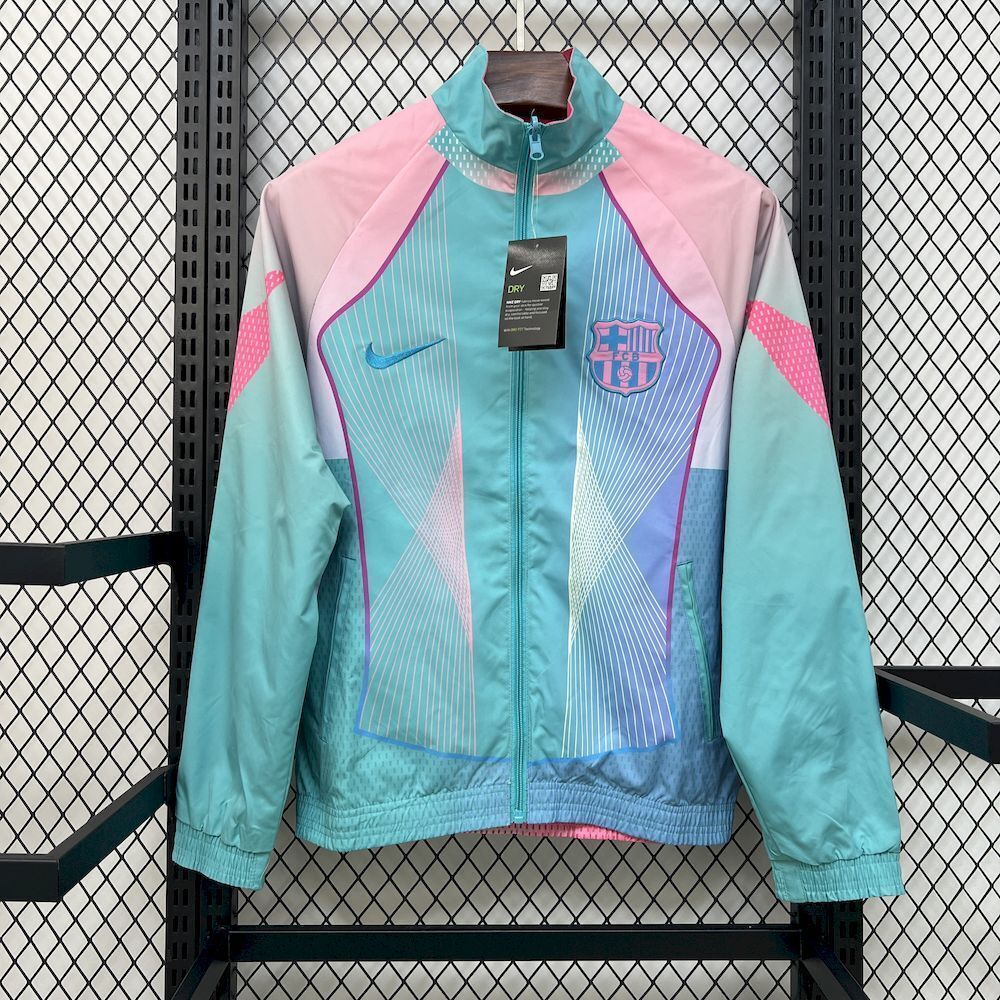 Barcelona Retro Reversible Double-Sides Windbreaker Jacket Green&Pink 2025/26