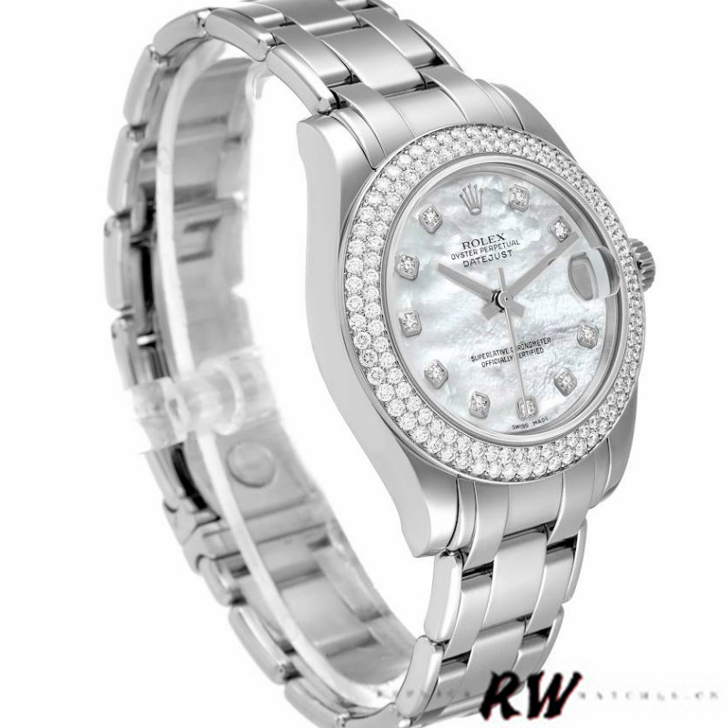 [2026 Mirror Grade]Rolex Pearlmaster 81339 White MOP Diamond Dial 34mm Lady Replica Watch