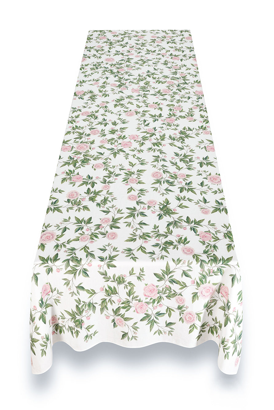 Floral Peony Pattern Rectangular Linen Tablecloth – Premium Breathable Fabric for Dining & Events